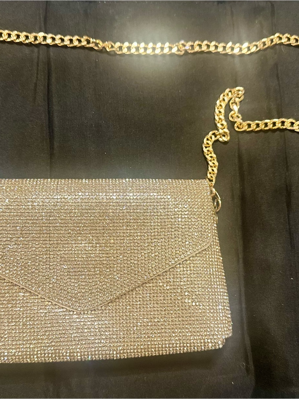 Gold Crystal Envelope Crossbody/ Clutch Bag with Removable Chain Strap